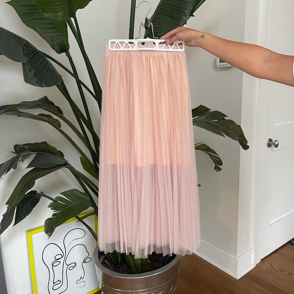Pink Pleated Midi Skirt